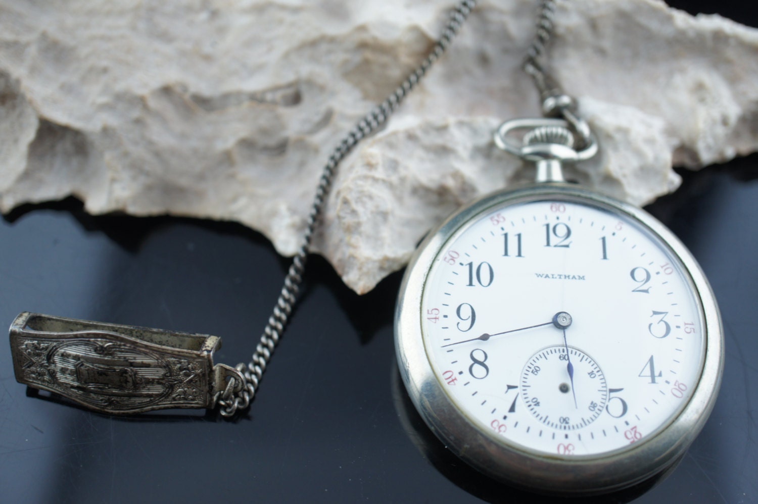 Waltham Mass AWW Watch Co Pocket Watch and Sterling Silver 925 Fob