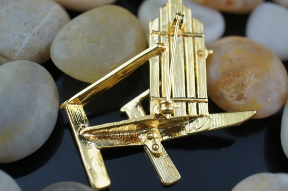 LC Brooch gold tone lawn chair design cz Vintage … - image 5