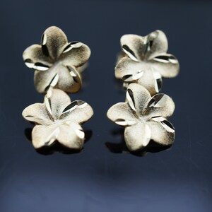 14k Solid Gold ARR Stud Earrings Yellow Flower Two in Chain/line
