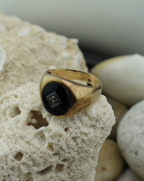 14K Solid Gold Yellow White Ring authentic tiny D… - image 3