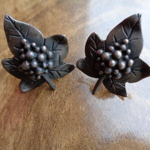 Jewelry Vintage Earrings  Leaf Grapes Screw  Back Earrings : 925 Sterling Silver  - hand made jewelry Signed  B-008a