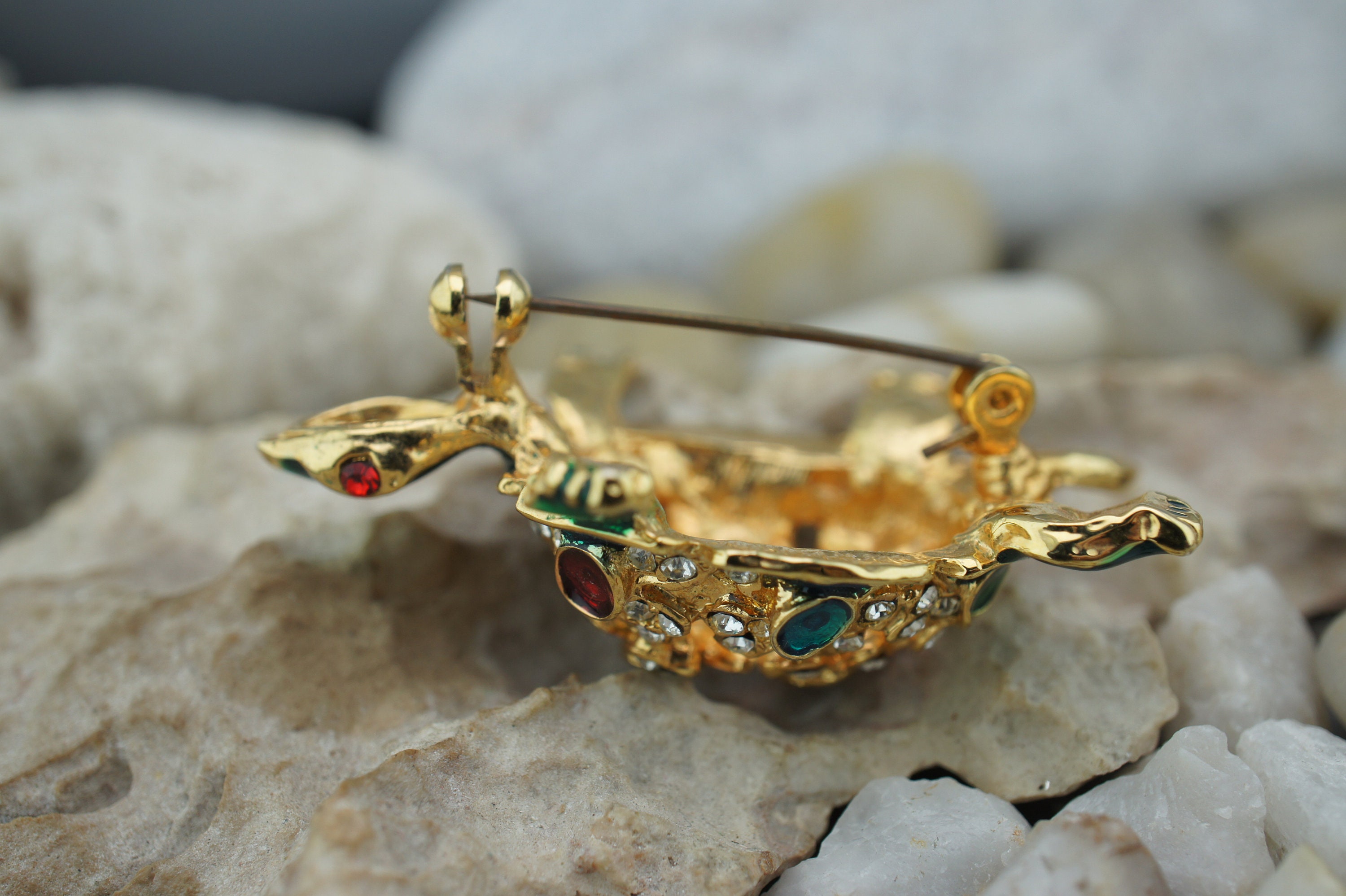 Superbe Broche Vintage Art Déco En Forme De Tortue, Couleur Or – Bijou Ancien Et élégant