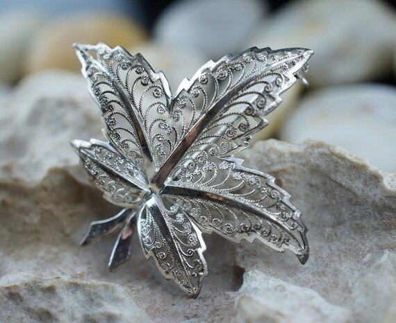 Broche En Argent 925 Filigrane Et Perles – Bijou Vintage Argenté, Occasion