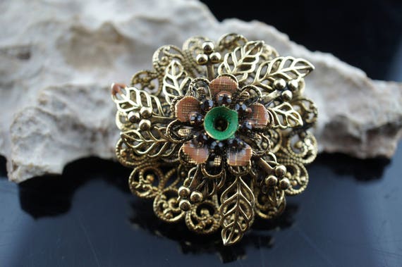 Bijou Croix De Malte Broche Croix De Malte Kinmot - Style Baroque Vintage - Pierre Rouge Et Vert - 6.9cm - Doré Broche Cristal