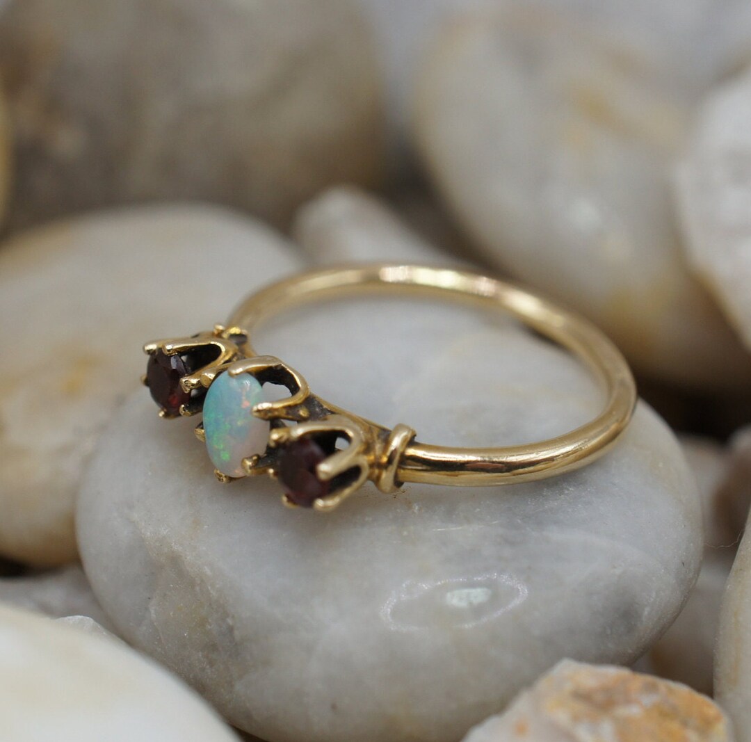 Vintage Solid Gold 14k Ring Gemstones Stone Red Opal Jewelry ...