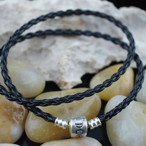 PANDORA STERLING SILVER 925 Black Braided Double-Leather Charm Bracelet Choker Vintage Art Deco Jewelry twisted Modernist st600