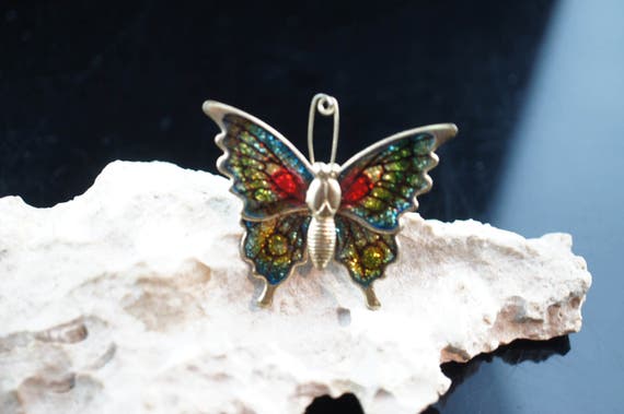 Gold Tone Butterfly butterflys Brooch Pin Bitt Cr… - image 3