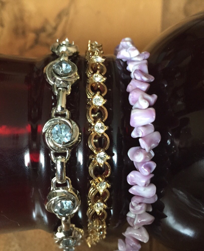Vintage Jewelry Bracelet Set , Stone,shell,cz,rhinestones