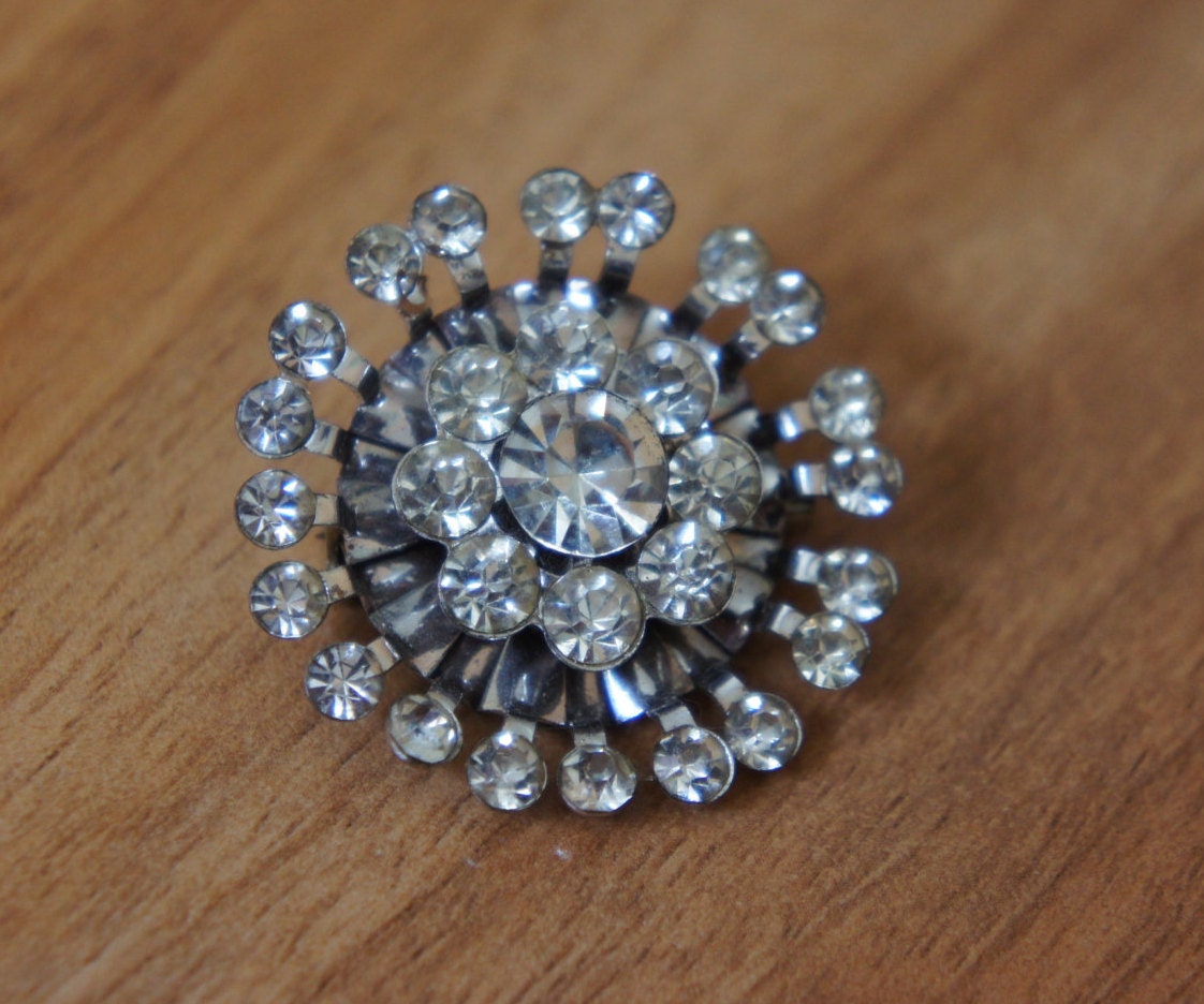 Vintage Jewelry Brooch Pin Silver Tone CZ Rhinestone, Aurora