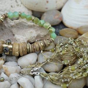 Vintage Designer Bracelet Stretch Beads Gold Tone Seed links Modernist Two Set Bracelets New York sa320