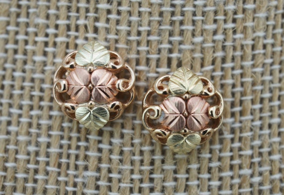 10k Solid Gold Earrings Stud Piercing Tricolor Ye… - image 6