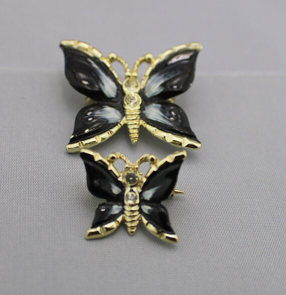 Butterfly butterflies Brooch Pin Black Gold Tone … - image 4