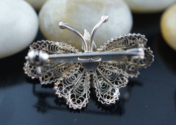Magnifique Broche Ancienne Papillon En Argent Massif émaillé Et Vermeil - Poinçon 800 - État Excellent