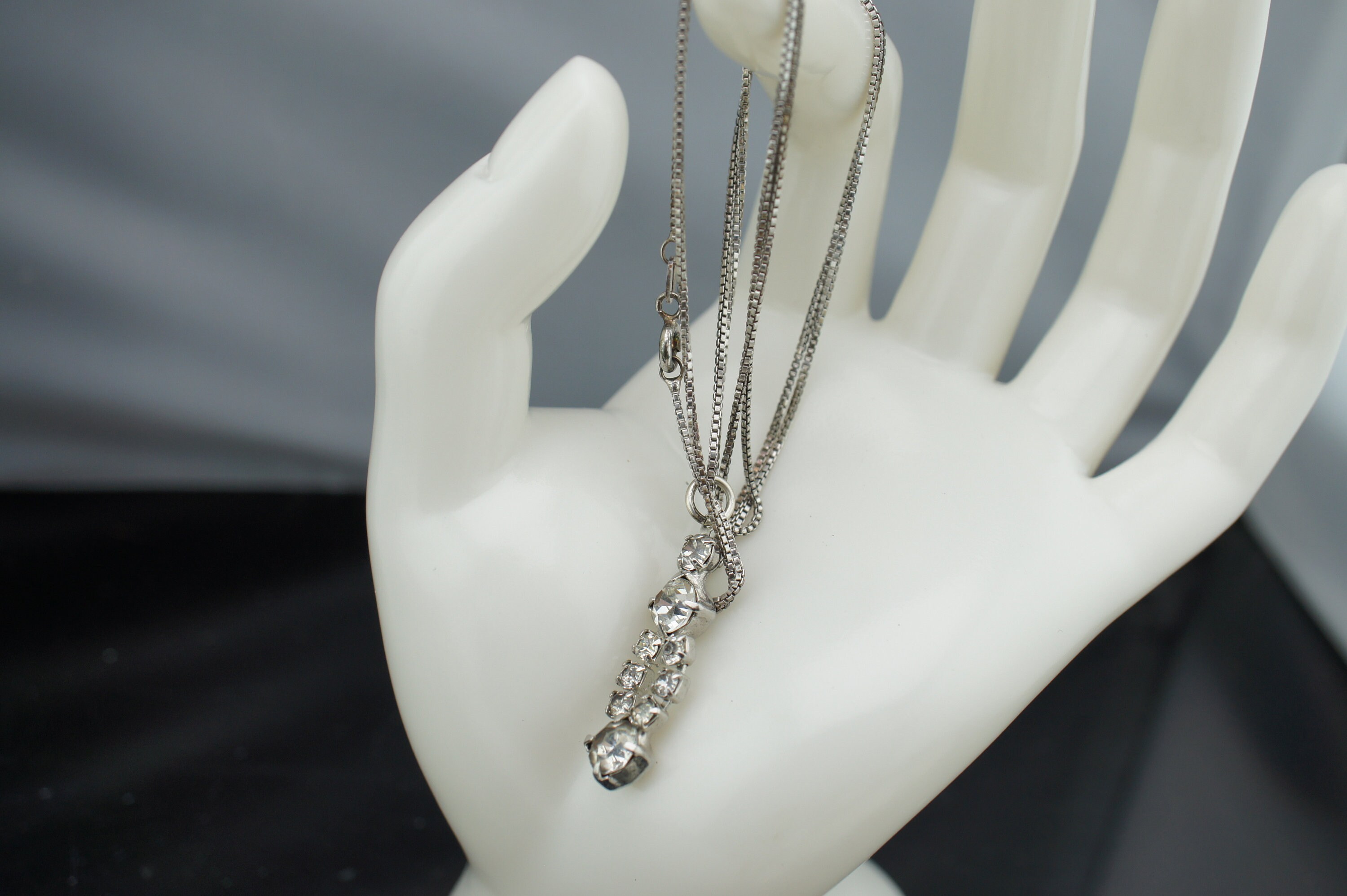 Sterling Silver 925 Chain Italy Vintage Elegant Art Deco Silver Box Design Necklace Modernist Graceful 24'' Pendant Drop CZ SO150