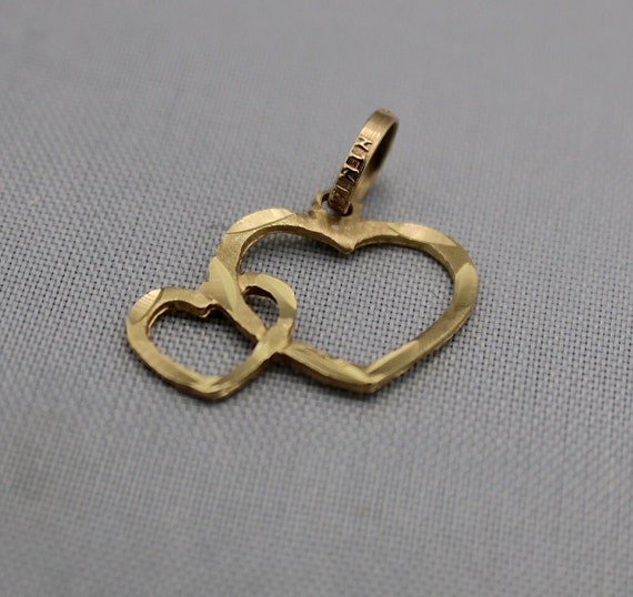 Solid Gold  14K Yellow Pendant Two Hearts heart g… - image 6