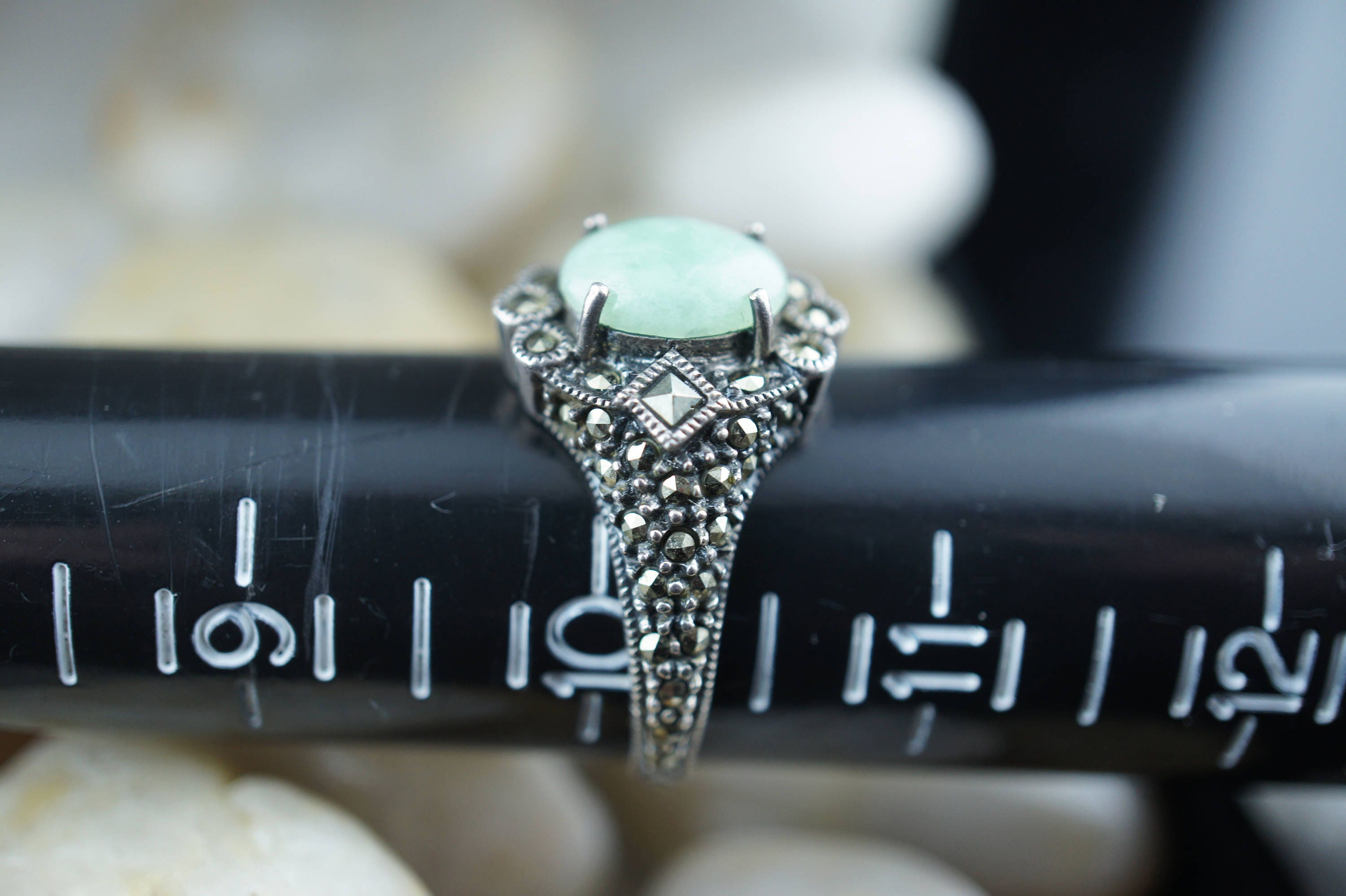 STERLING SILVER 925 JJ Judith Jack Vintage Ring Size 10 1/4 Green