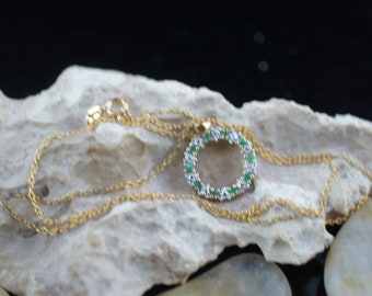 Sterling 925 Necklace Chain Italy Pendant Vintage Art Deco Pendant cz green sparkle Jewelry choker anchor design gold vermeil st196