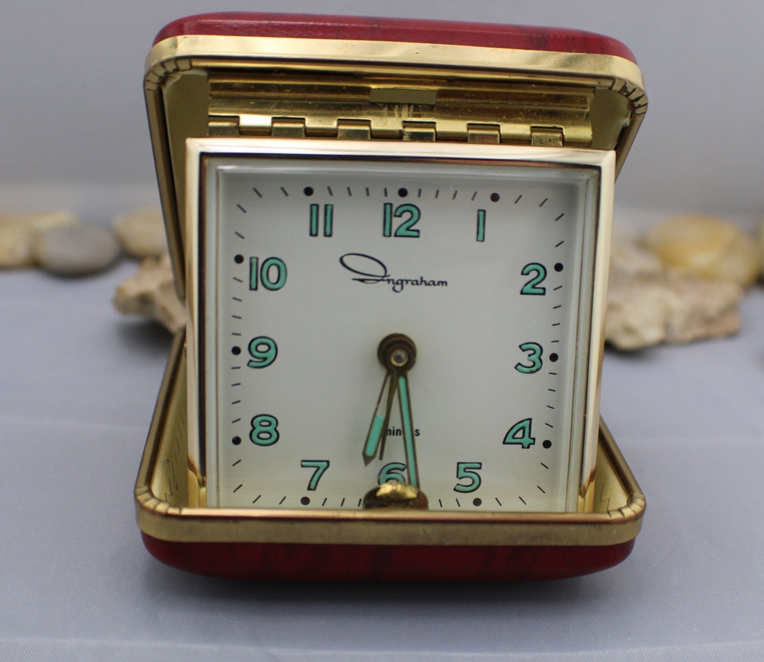 Vintage Ingraham Luminous Red Cased Travel Alarm Clock Made in Etsy