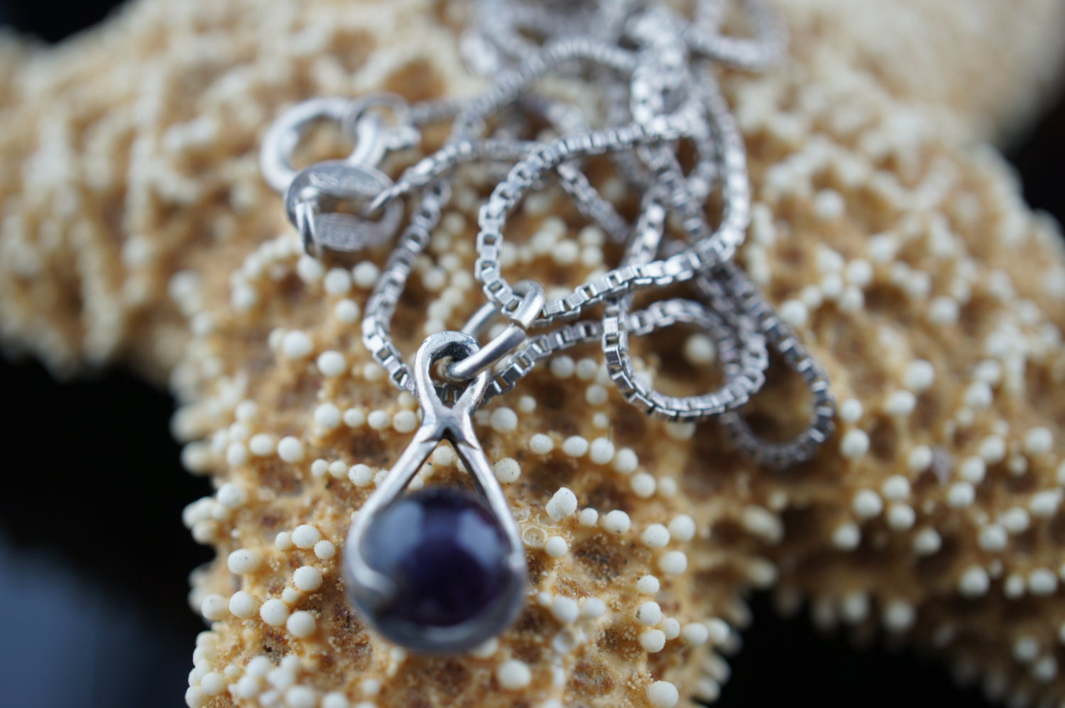 Vintage Art Deco Pendant 925 Sterling Silver Violet Purple Stone 