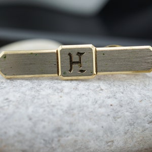 Vintage Tie Clip Bar Clasp / tono dorado ''H'' Men Jewelry Swank Accesorio Formal Wear Gentleman Men's 128