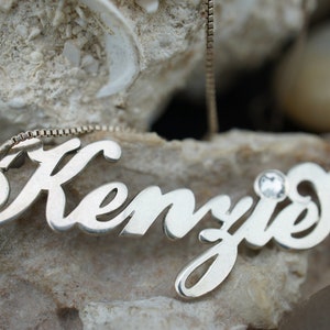 Sterling Silver 925 Vintage Art Deco Pendant &#39;Kenzid &#39; cz Jewelry Necklace choker box design Modernist  st575
