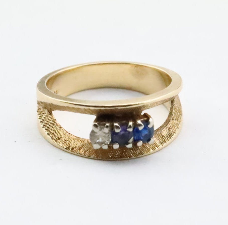 象彫刻リング イタリア製　750 233H2411 RL 14k Solid Gold Vintage Ring Multicolor Stone CZ White
