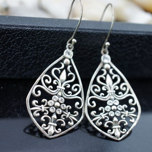 Brincos de prata esterlina 925 tailândia vintage art deco brincos pendurados esculpidos ornamento gota flor cz * 83