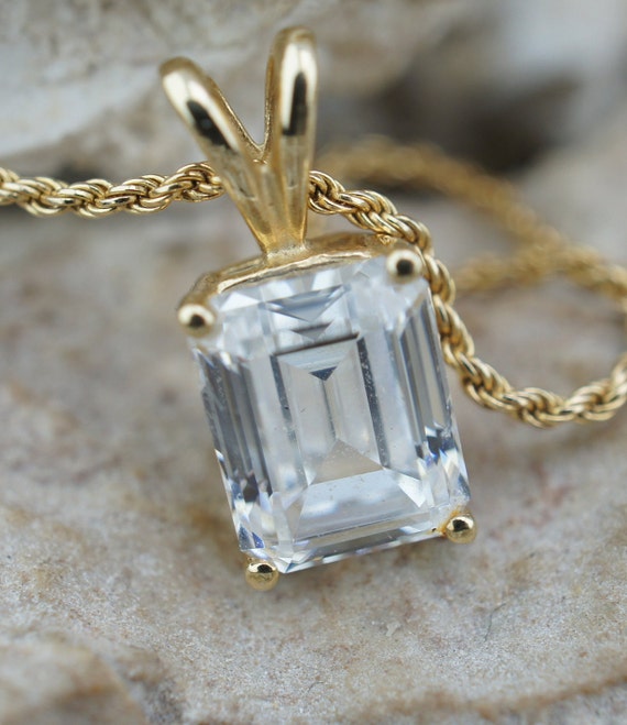 Solid Gold 14k Pendant Rectangle Aurora Borealis … - image 4