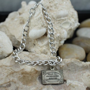 925 Sterling Silver Bracelet with Charm Vintage Ring in Ring Chain Design  chain unisex modernist 7&#39;&#39; long st702