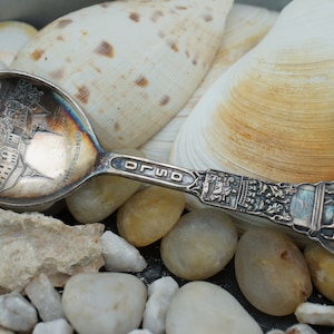 925 Solid Sterling Silver Sugar Spoon Dessert 5 1/4&quot; Magnus Aase Norway 830 Souvenir Spoon Akershus Fortress Oslo Vintage Collectible  HST