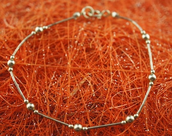 Vintage Art Deco bracelet Native American's Jewelry Navajo Indian Chain with Sterling Silver 925 1/20 14K Tubes seed beads gold vermeil d085