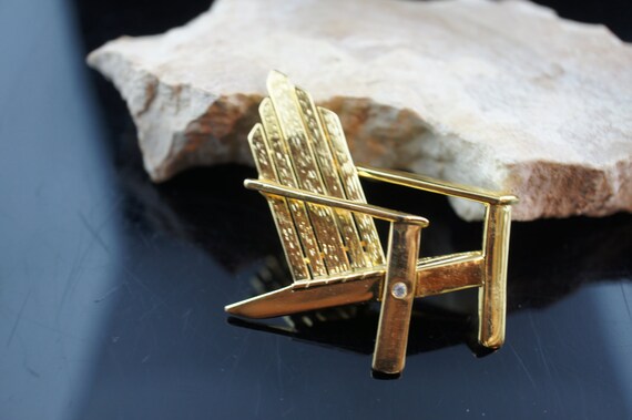 LC Brooch gold tone lawn chair design cz Vintage … - image 2