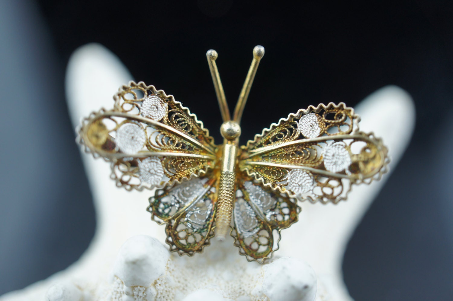 Broche Ancienne En Argent Massif 925 - Style Art Déco Papillon - Occasion - Origine France