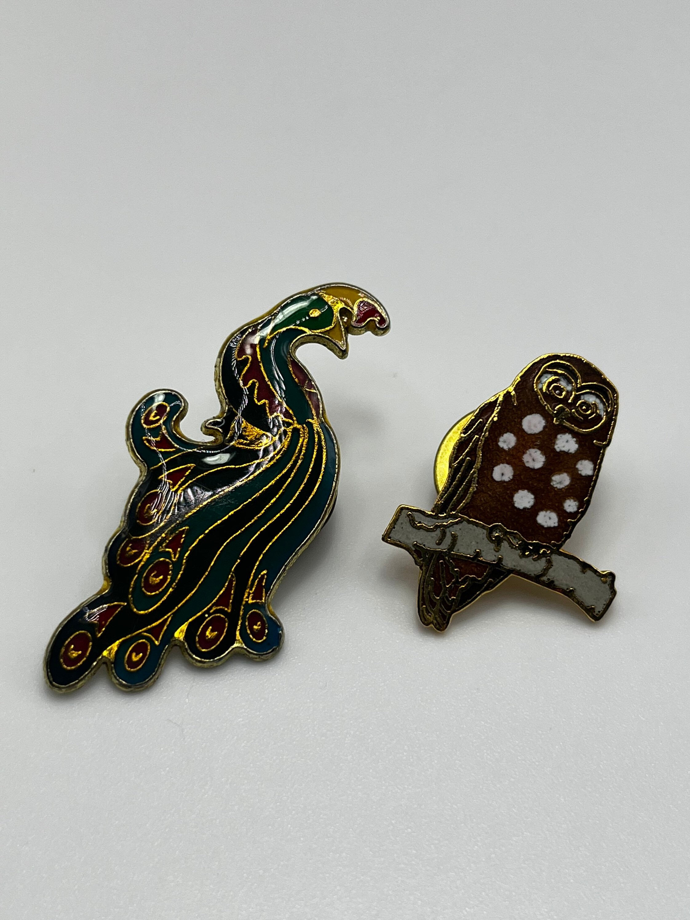 Vintage Elegant set pin brooch peacock owl circa bird minimalist Modernist Jewelry can138