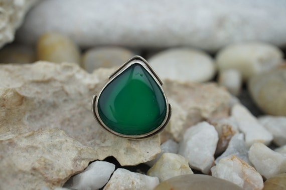 925 Ring Vintage Sterling Silver Green Faux Stone… - image 4