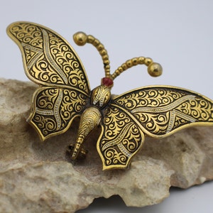 Vintage Damascene Butterfly Brooch Marked Spain Or Scarf Lapel Pin Beautiful Jewelry Art Deco Can161