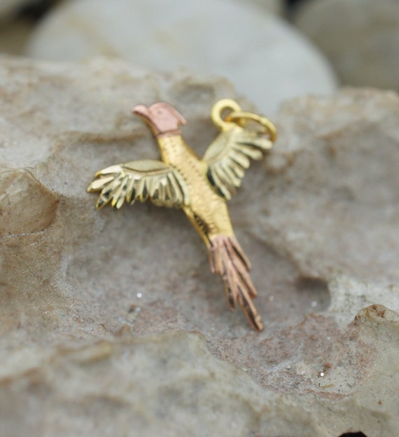 10k Solid Gold Pendant Bird Gift Yellow Rose Gold… - image 2