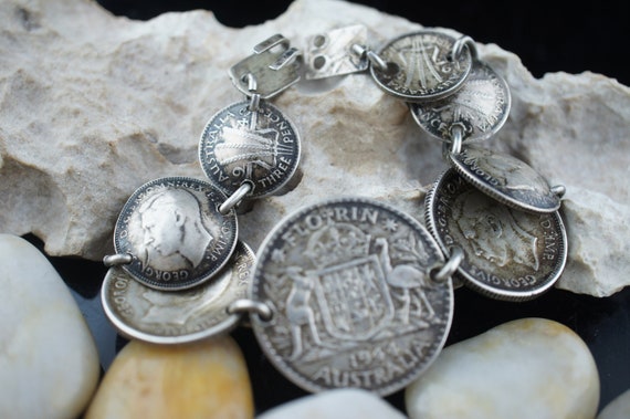 925 Bracelet Vintage Designer Sterling Silver Coi… - image 1