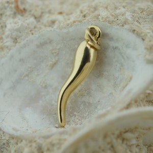 14k Solid Gold Yellow Cornicello Italian Horn Pendant Pepper Vintage Jewelry Art Deco *