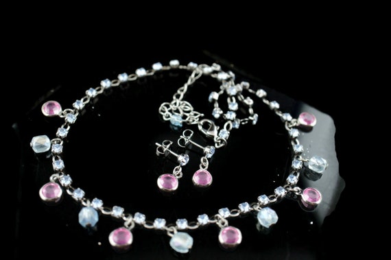 Vintage Art Deco Set Crystal Necklace Earrings Av… - image 1