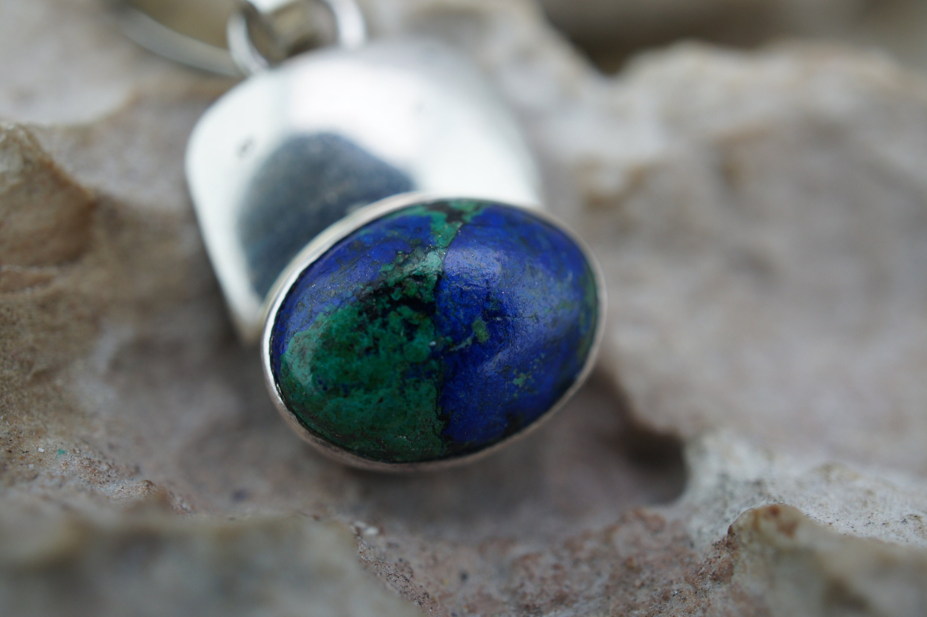 Pendentif Vintage Argent Massif Et Turquoise - Artiste Signé, Style Abstrait Moderniste