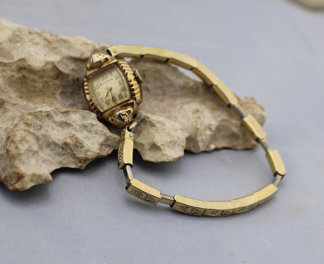 Bulova Rare Vintage 10kt Gold Plated Women’s Zebra Case Bracelet Watch Vintage BULOVA 10K Gold Filled Watch GF37 - Etsy main image 2