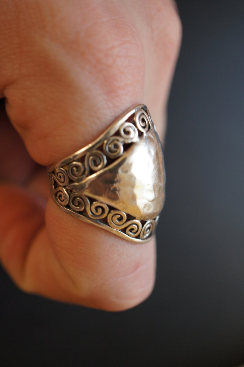 Vintage Sterling Silver 925 Ring Band Long Top Filigree Etsy