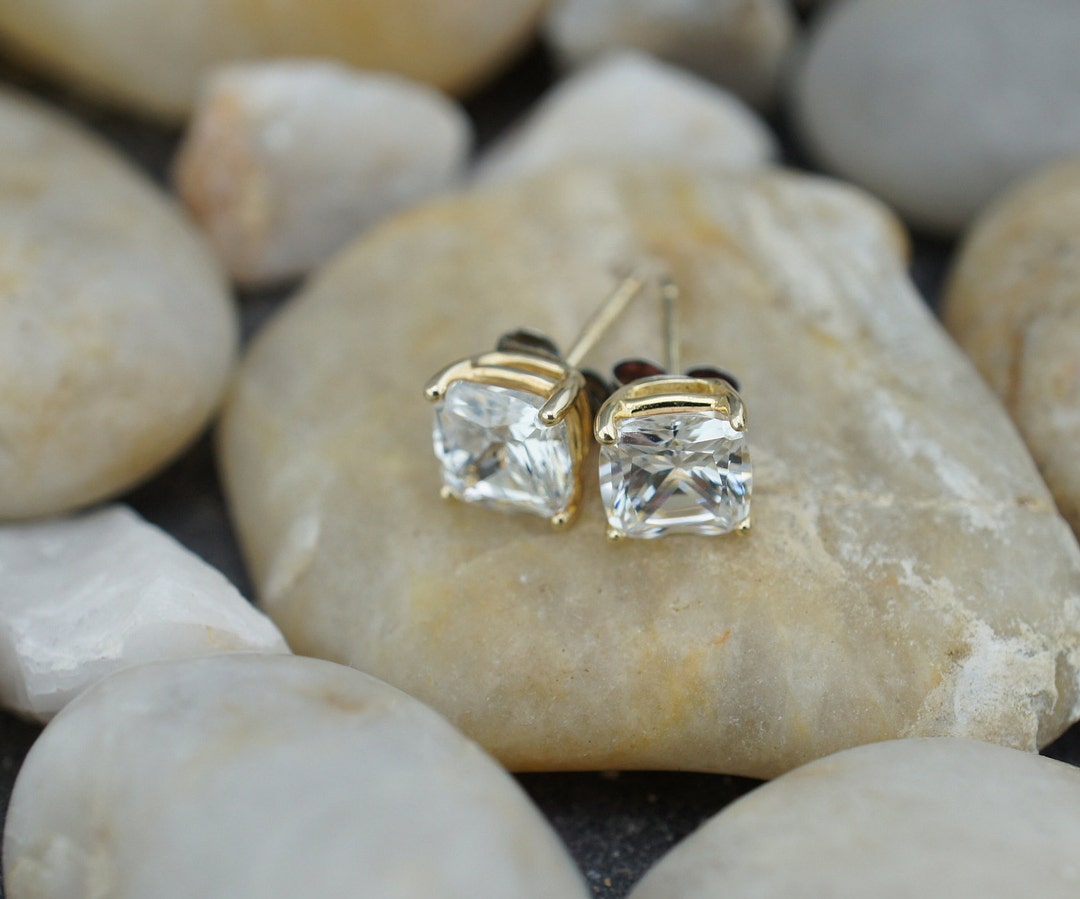 [VINTAGE HOLLYWOOD] 925 Silver☆Klias Gemstone Gold Earrings Vintage Linda Levinson Signed Gold Plated Round Faceted