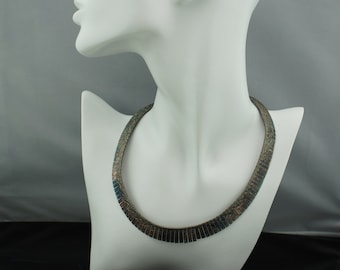 Cleopatra Stijl Choker Ketting 925 Sterling Zilver Italië, 15 1/2 "Lange Vintage Art Deco Sieraden cirkel Modernist SO138