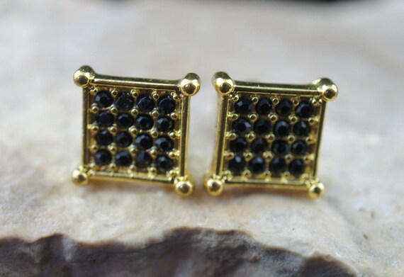 Earrings silver gold brown tone seed cz black ton… - image 3