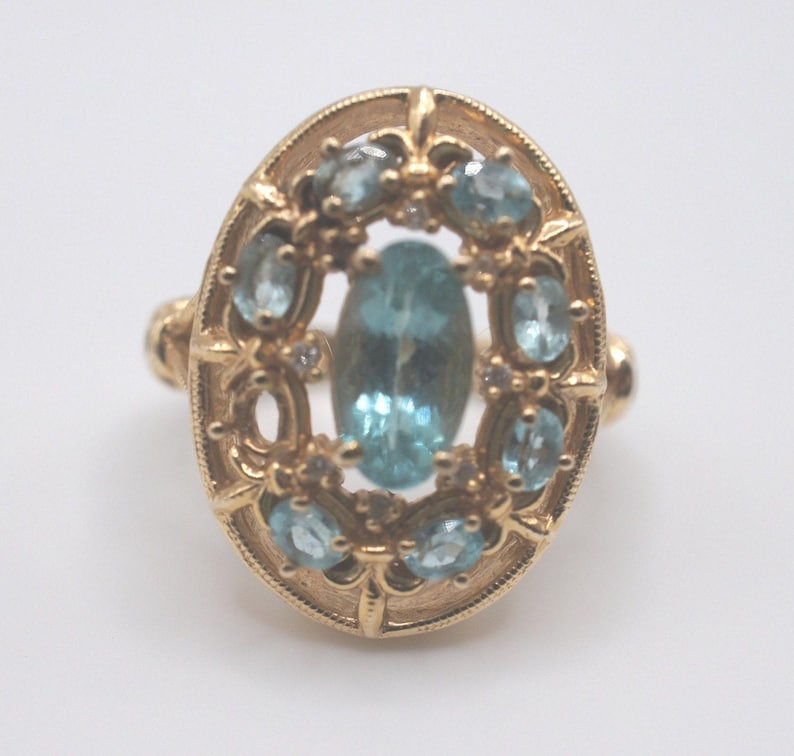 Vintage SOLID GOLD 14k W Solid Gold Ring Yellow Light Blue Stone ...