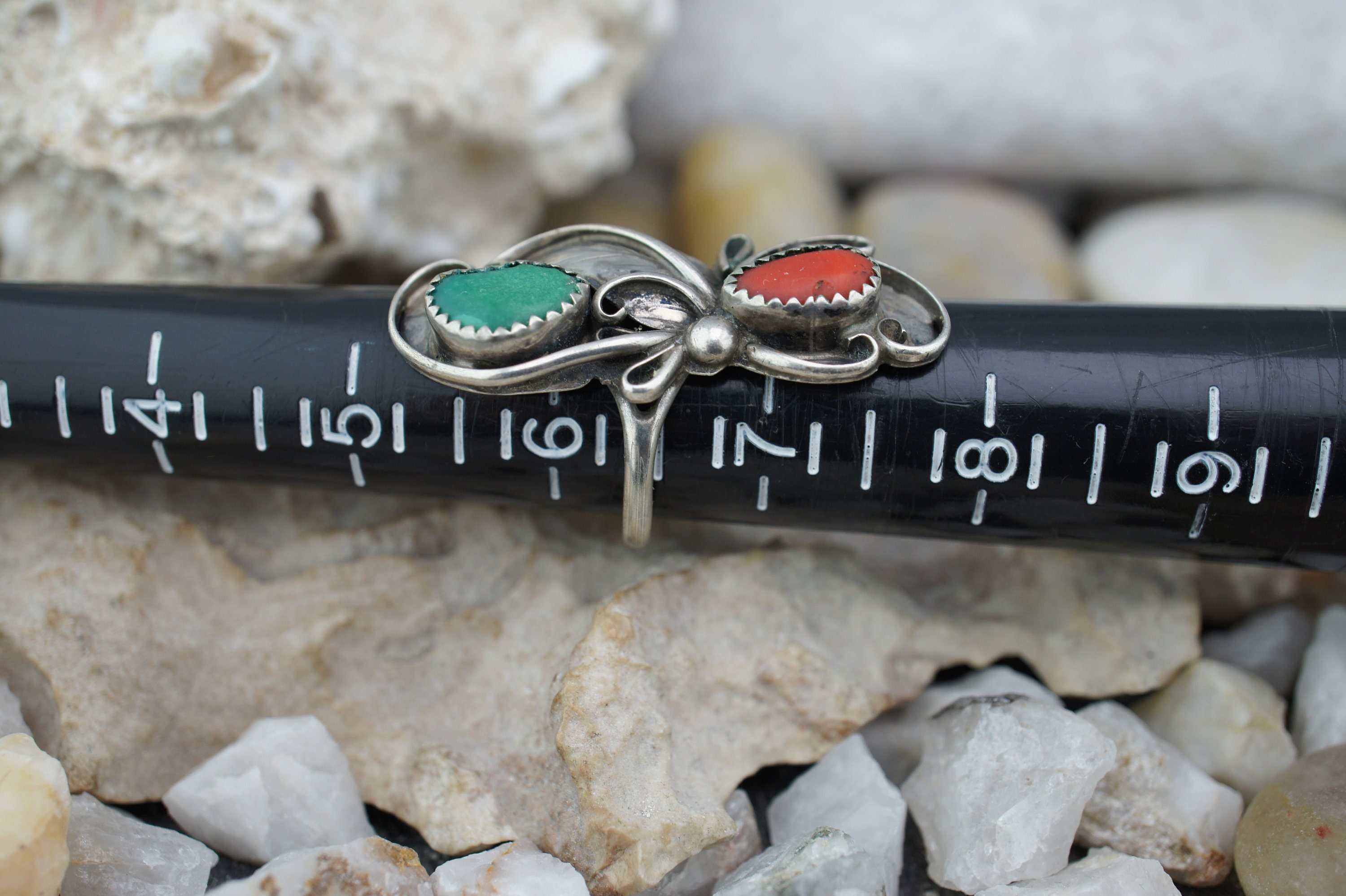925 Sterling Silver Ring Native American Size 6.5 Band Gemstone ...