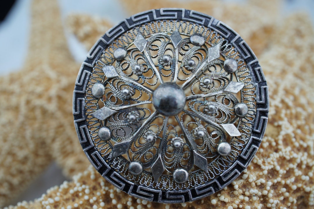 Broche vintage rare en argent sterling avec fleurs modernistes de la