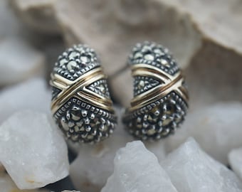 STERLING SILVER 925 Vintage Art Deco Stud Pierced Earrings Hoops